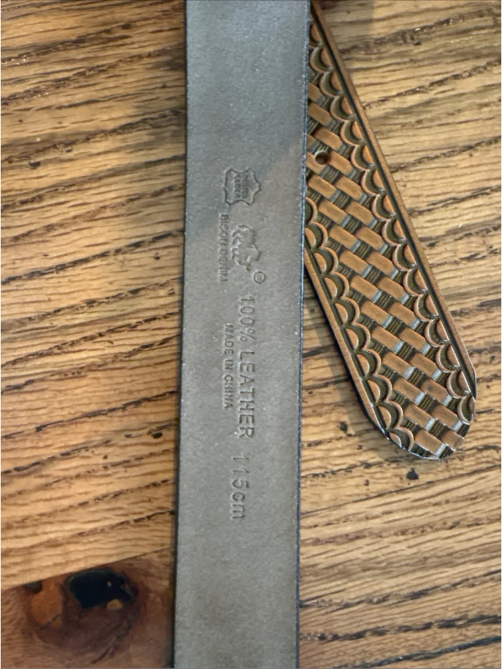 Bison Denim Leather Belt 115cm High Quality Crosshatch Design